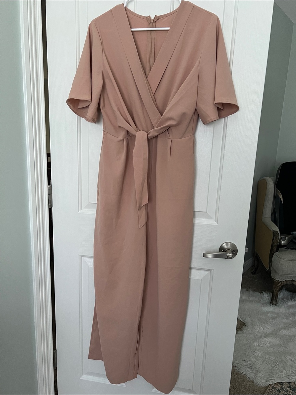 Source Unknown Taupe Wrap Jumpsuit with Tie Waist